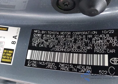 2023 Toyota Corolla Hybrid Le из США, поврежденный, VIN JTDBDMHE6P3000632